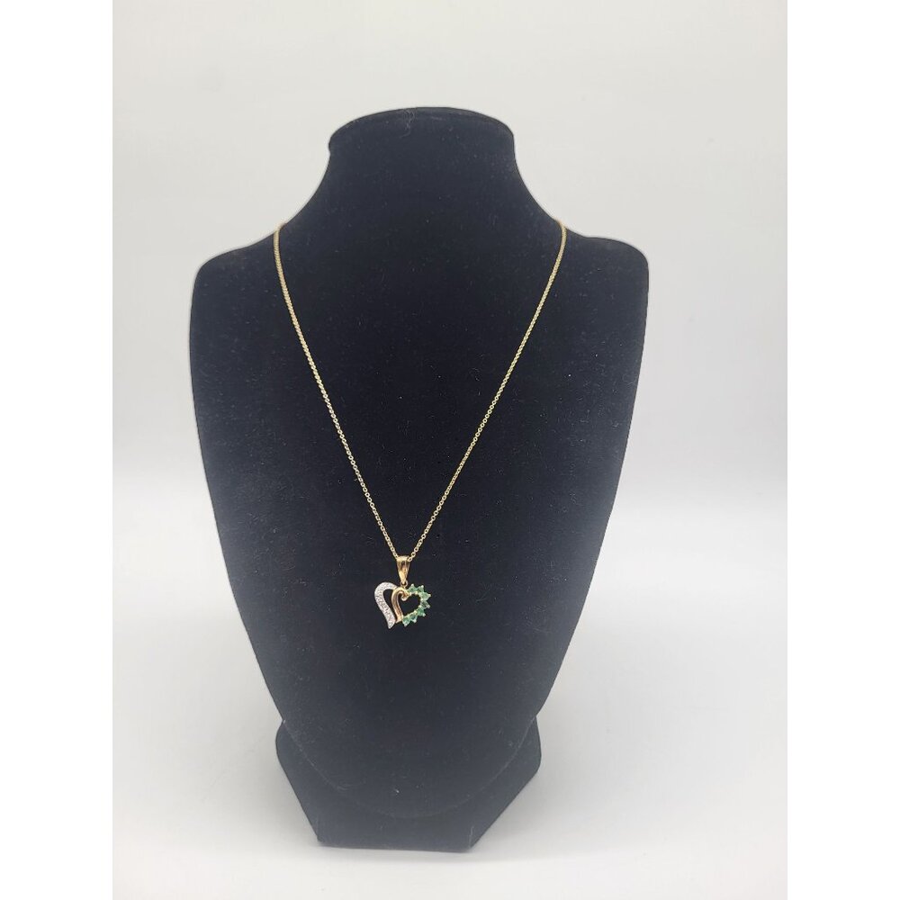 VTG  Ross Simons RSE 925 Gold Plated Diamond Emerald Heart Pendant Necklace - Picture 2 of 11